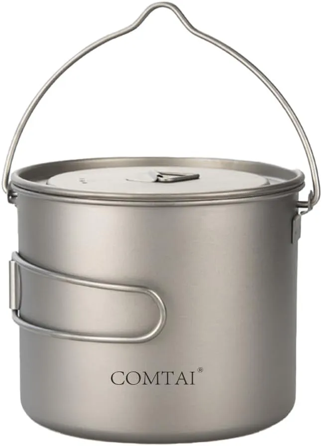 Titanium Camping Cookware 1100ml/39 oz Pot with Lid and Foldable Handle, Backpacking Cook Pot for Outdoor Hiking and Camping