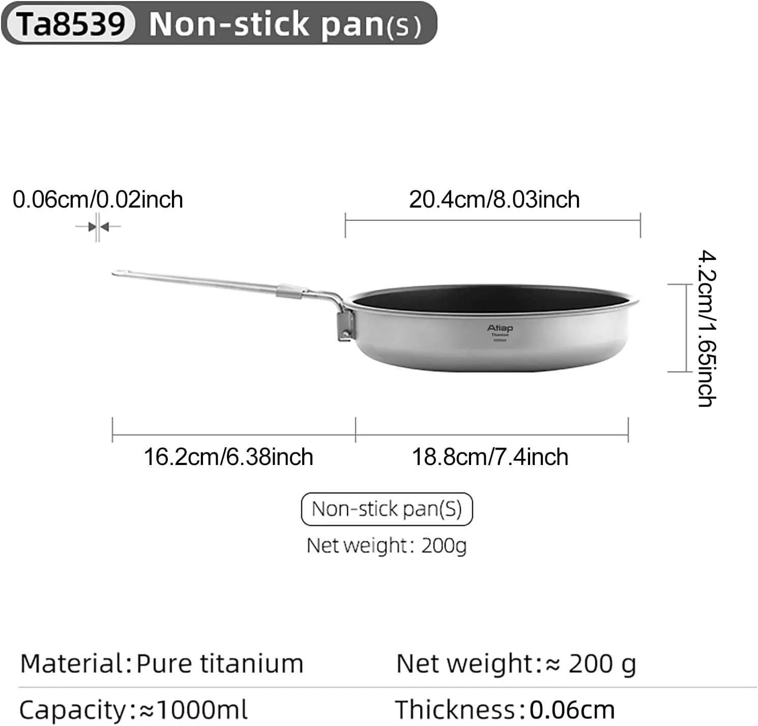 Titanium Frying Pan Titanium Pan Non Stick Titanium Camping Cookware with Folding Handle Lightweight Cookware