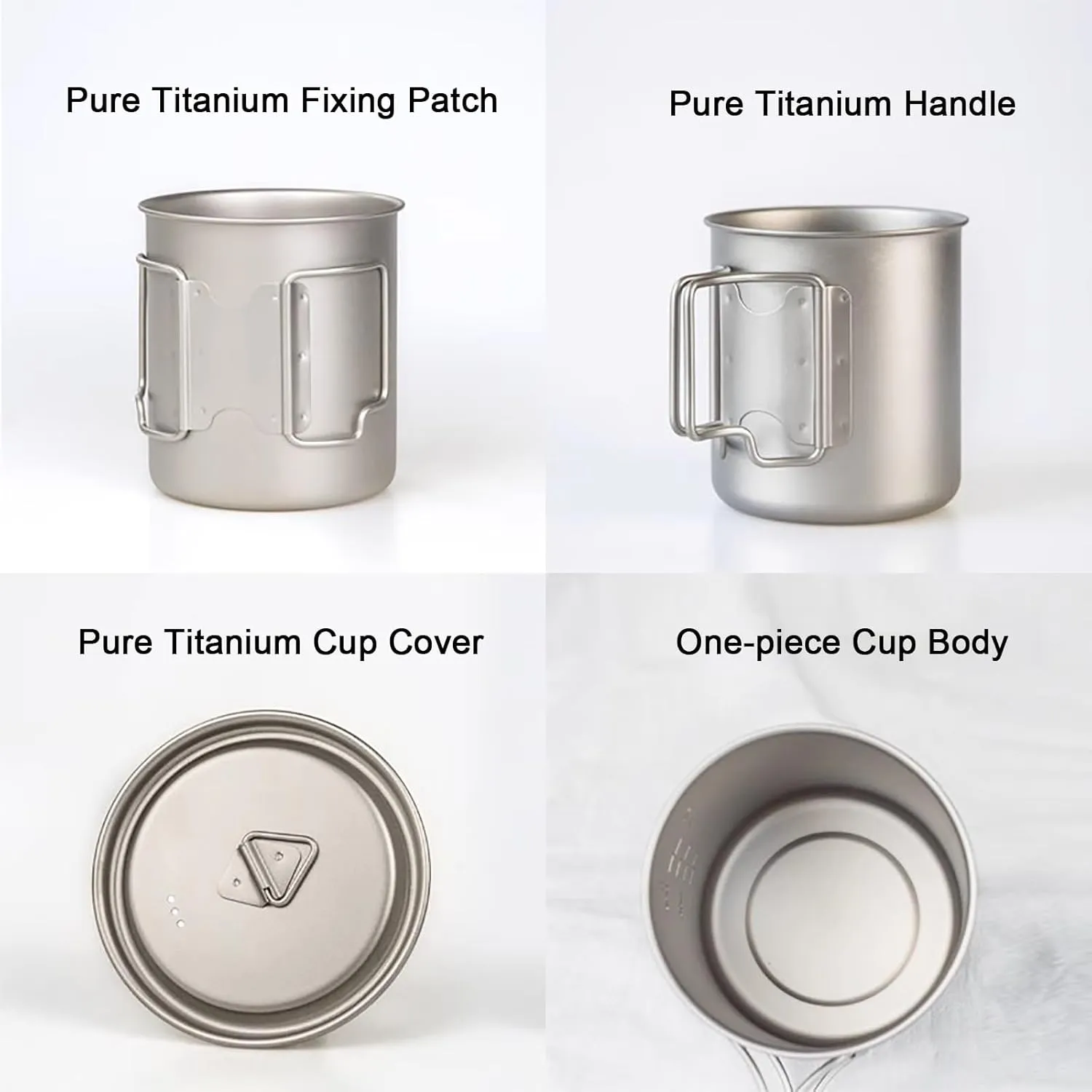 Titanium Pot, Camping Coffee Mugs, Camping Cookware, with Lid and Foldable Handle, Backpacking Cup for Outdoor Hiking Cooking(650ML)