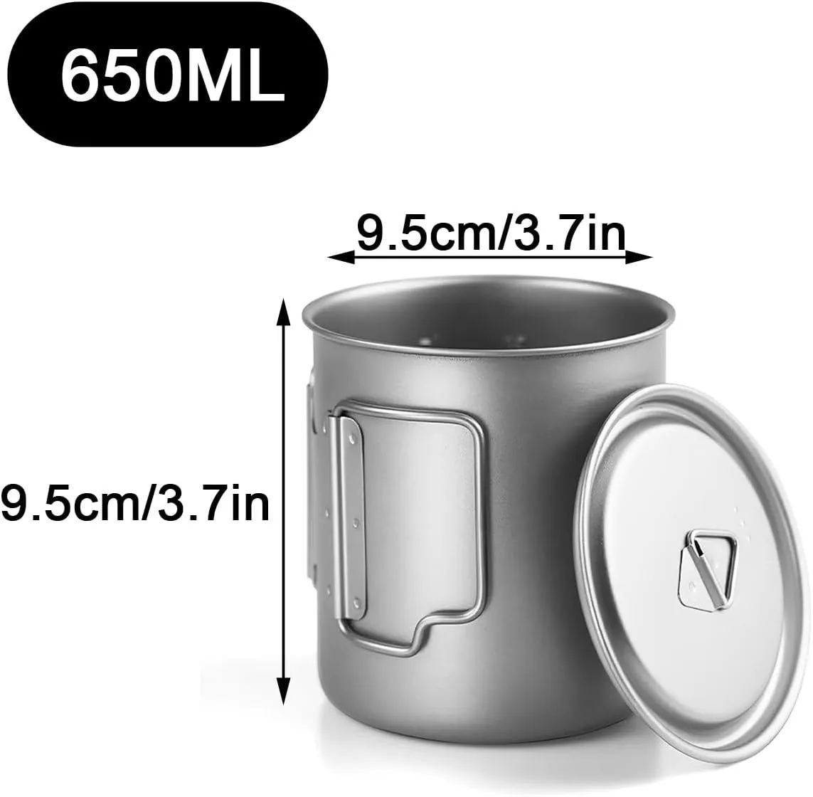 Titanium Pot, Camping Coffee Mugs, Camping Cookware, with Lid and Foldable Handle, Backpacking Cup for Outdoor Hiking Cooking(650ML)