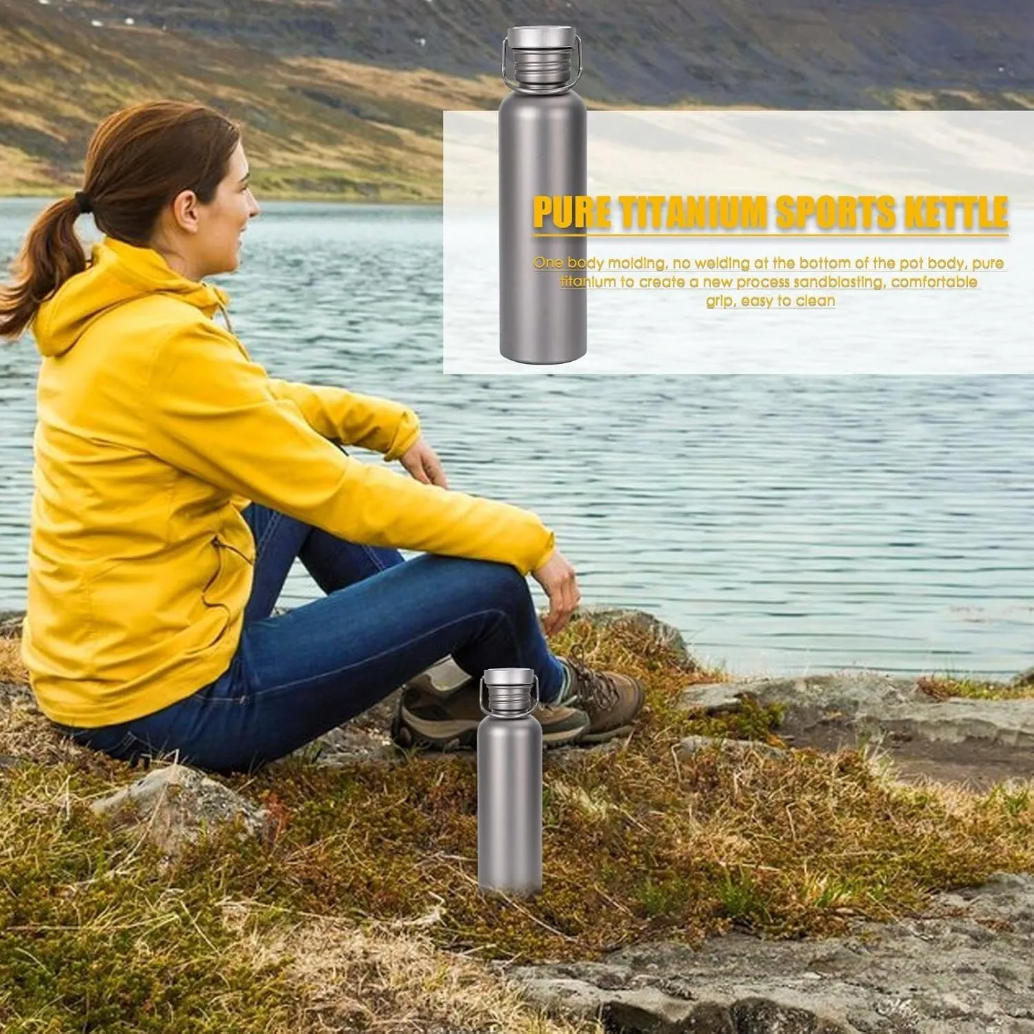 Titanium Sports Bottle - Lightweight Leak-Proof Hydration Drinkware, Premium Titanium for Cycling Hiking Camping Travelling Outdoor Activities, 3 Sizes