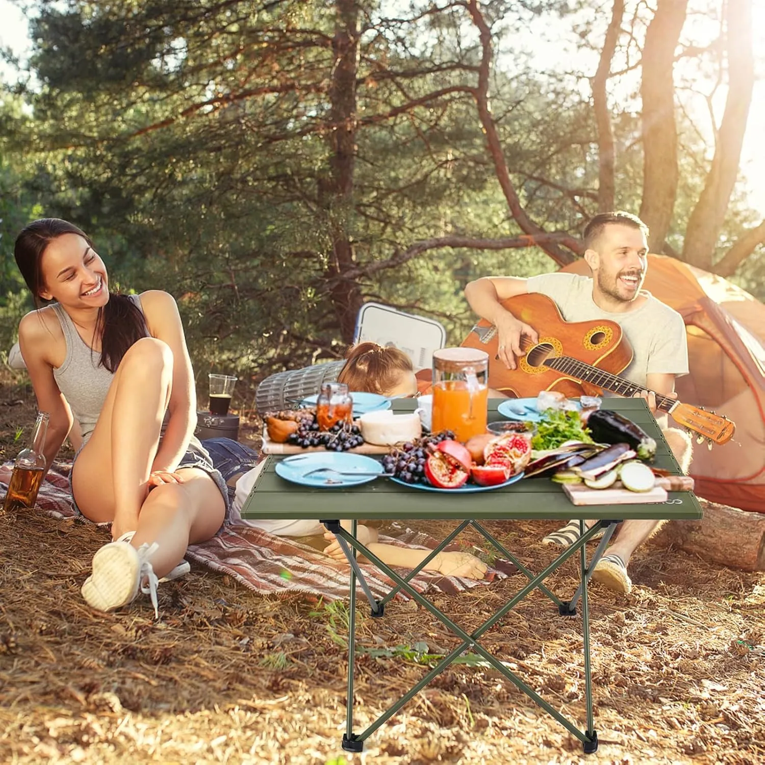 TOMSHOO Camping Table Folding Portable Beach Table with Carry Bag Aluminum Lightweight Foldable Table for Outdoor Hiking Picnics BBQ (Green, Large)