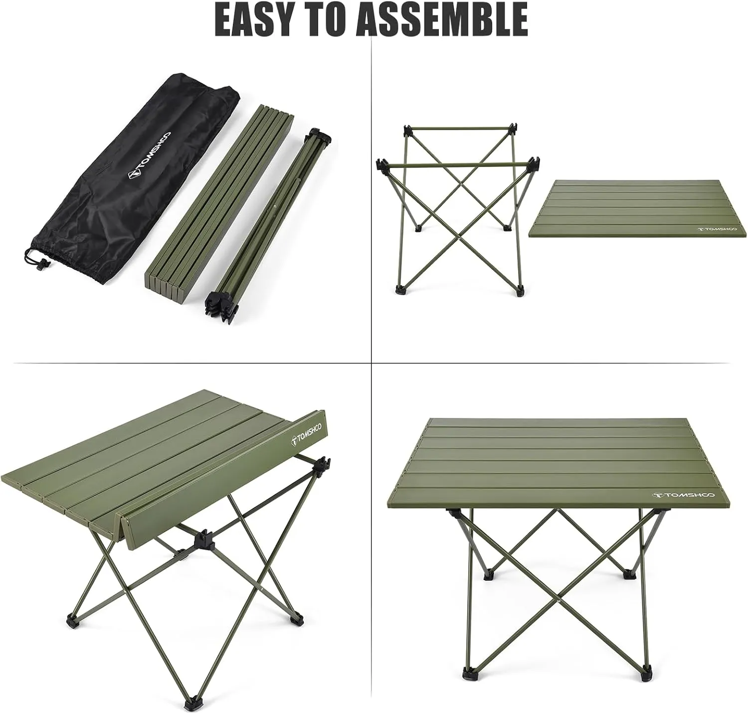 TOMSHOO Camping Table Folding Portable Beach Table with Carry Bag Aluminum Lightweight Foldable Table for Outdoor Hiking Picnics BBQ (Green, Large)