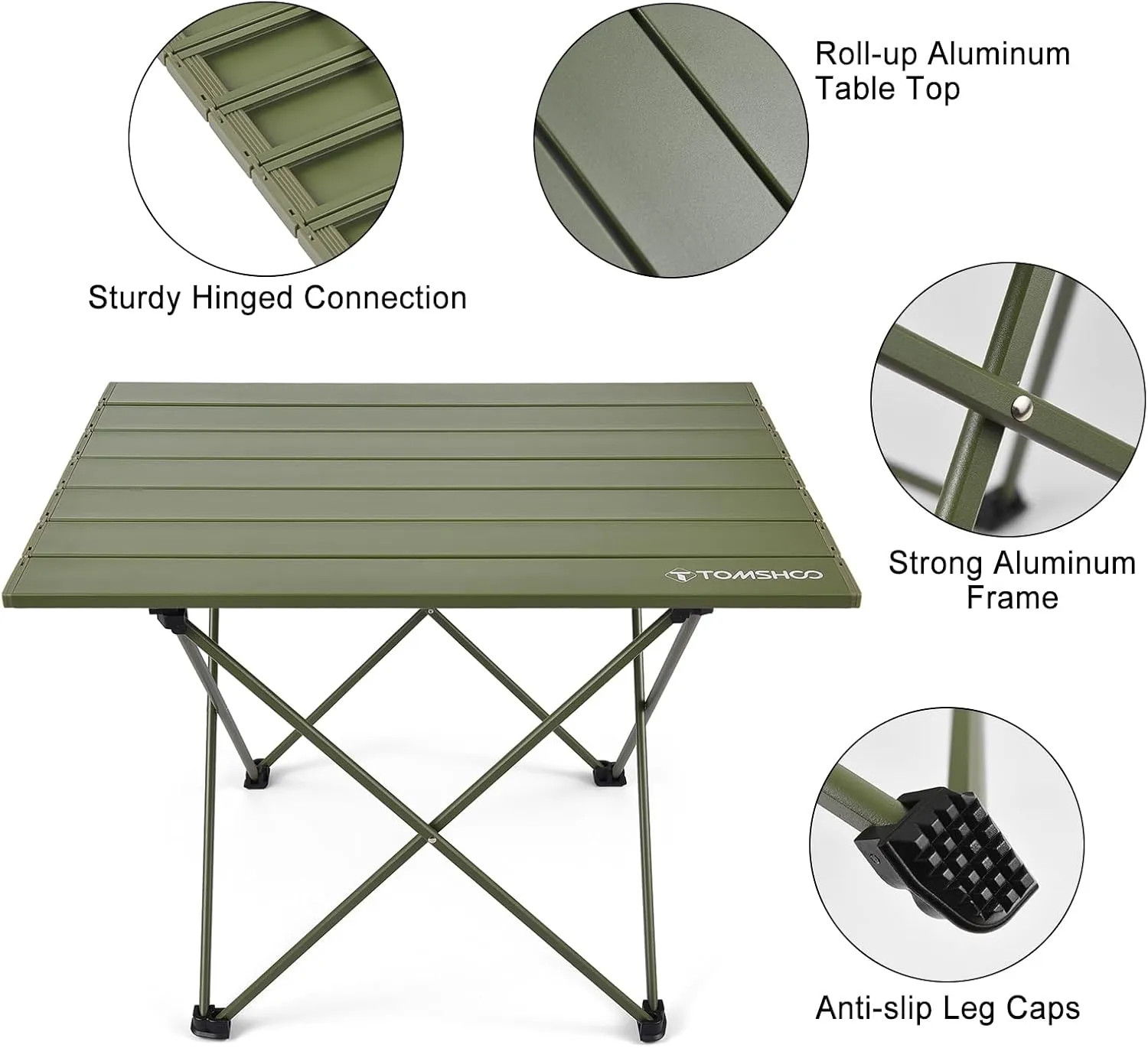 TOMSHOO Camping Table Folding Portable Beach Table with Carry Bag Aluminum Lightweight Foldable Table for Outdoor Hiking Picnics BBQ (Green, Large)