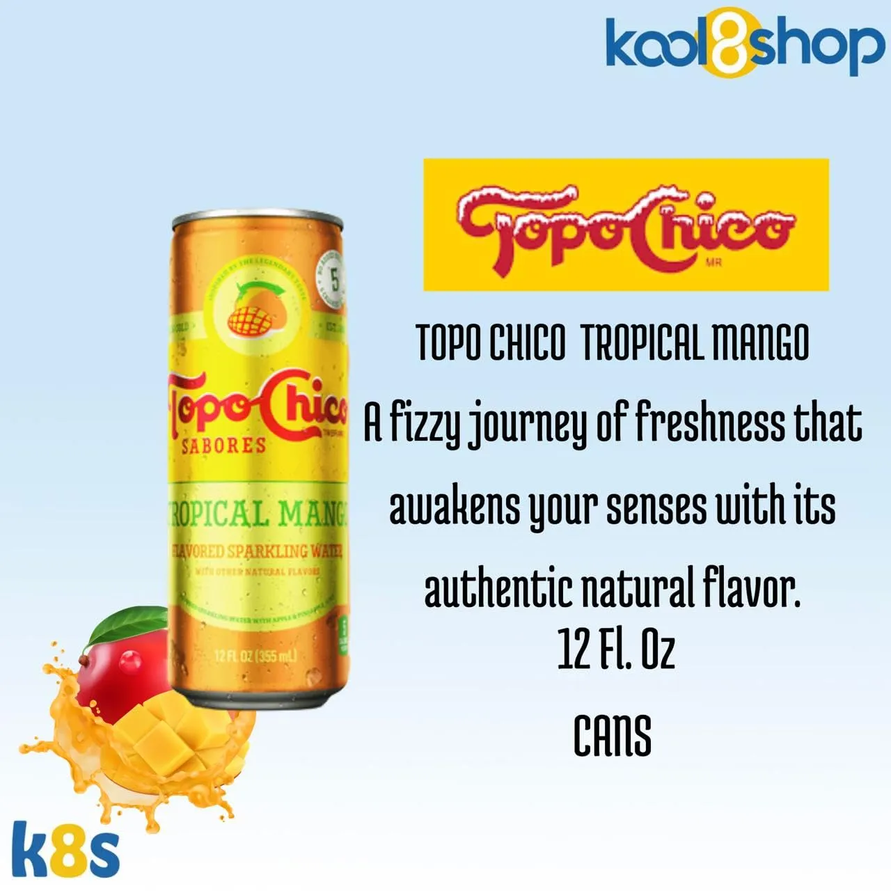 Topo Chico Tropical Mango 12 fl oz Slim Aluminum Can 16 Pack  1 Reusable Can Kit by KOOL8SHOP Infinite Deals