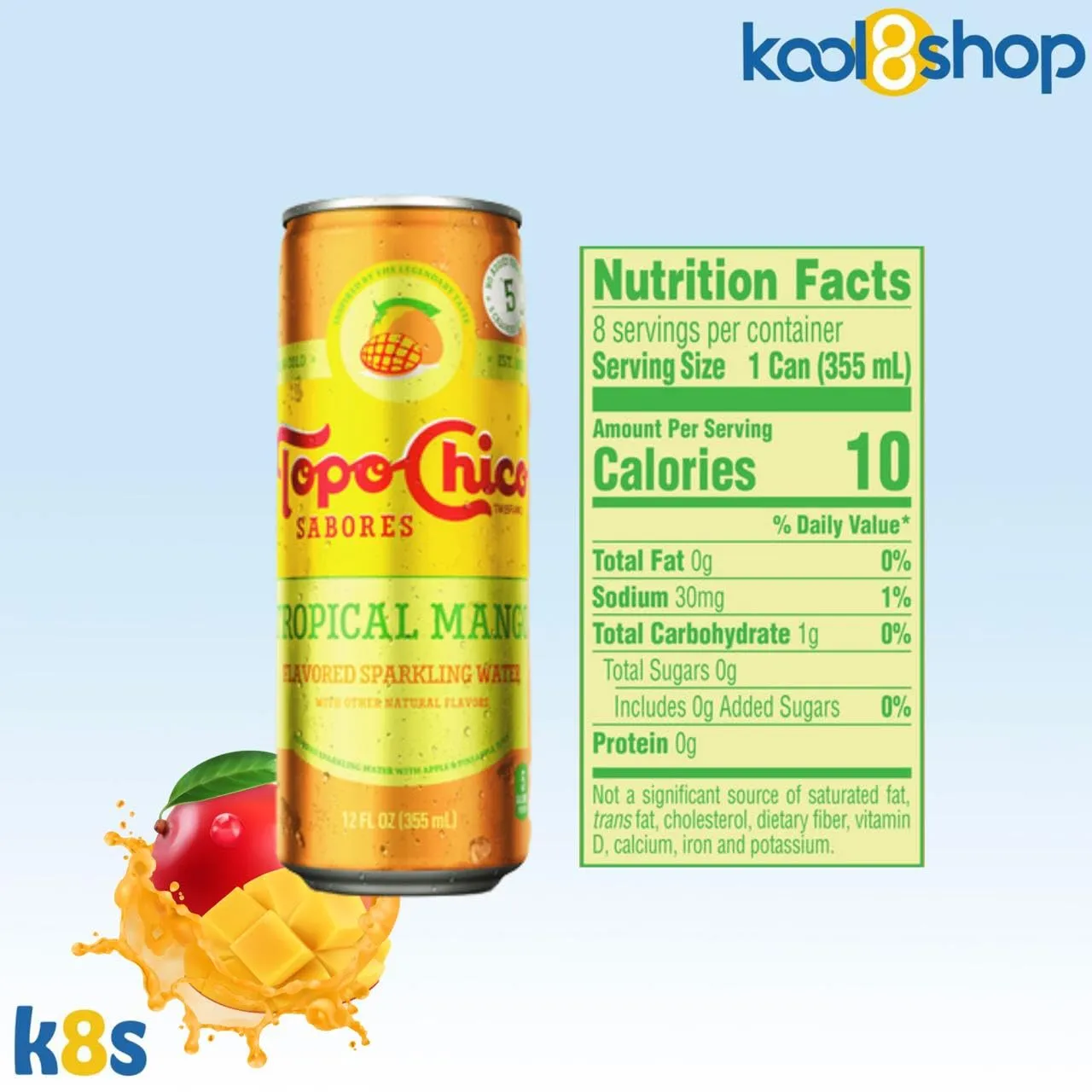 Topo Chico Tropical Mango 12 fl oz Slim Aluminum Can 16 Pack  1 Reusable Can Kit by KOOL8SHOP Infinite Deals