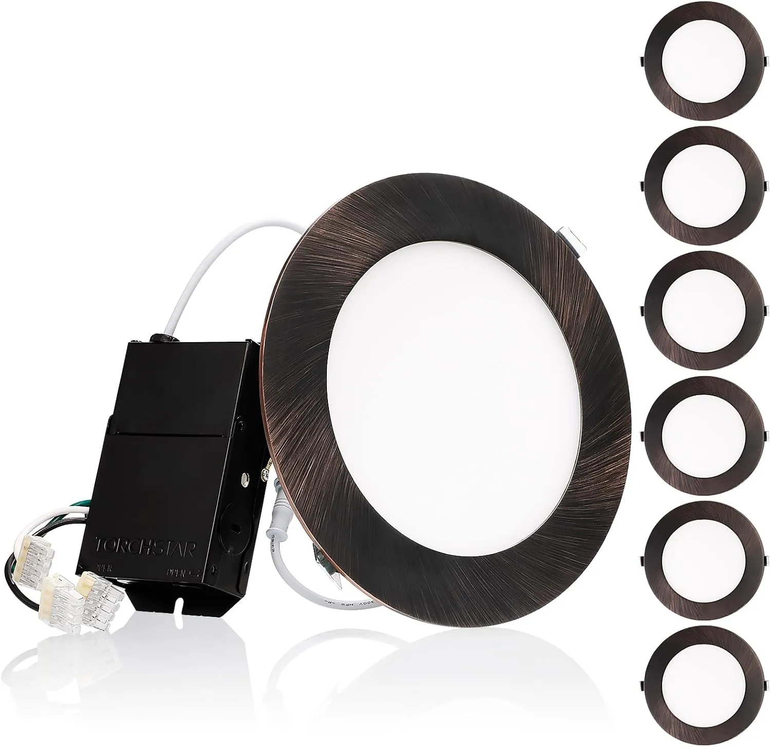 TORCHSTAR E-Lite Series 6 Inch Slim Recessed Lighting with J-Box, 13.5W Ultra-Thin LED Recessed Light, Dimmable Canless Downlight, ETL&ES Listed, CRI90, 3000K Warm White, Oil Rubbed Bronze, Pack of 6
