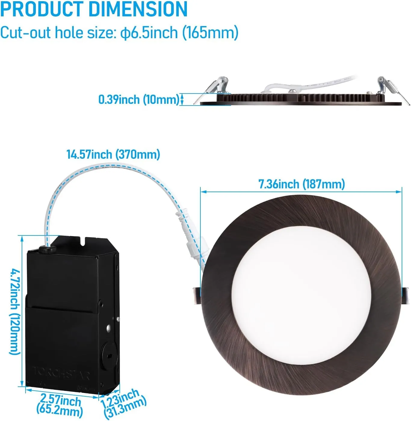 TORCHSTAR E-Lite Series 6 Inch Slim Recessed Lighting with J-Box, 13.5W Ultra-Thin LED Recessed Light, Dimmable Canless Downlight, ETL&ES Listed, CRI90, 3000K Warm White, Oil Rubbed Bronze, Pack of 6