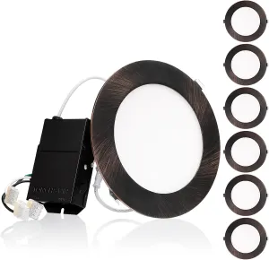 TORCHSTAR E-Lite Series 6 Inch Slim Recessed Lighting with J-Box, 13.5W Ultra-Thin LED Recessed Light, Dimmable Canless Downlight, ETL&ES Listed, CRI90, 3000K Warm White, Oil Rubbed Bronze, Pack of 6