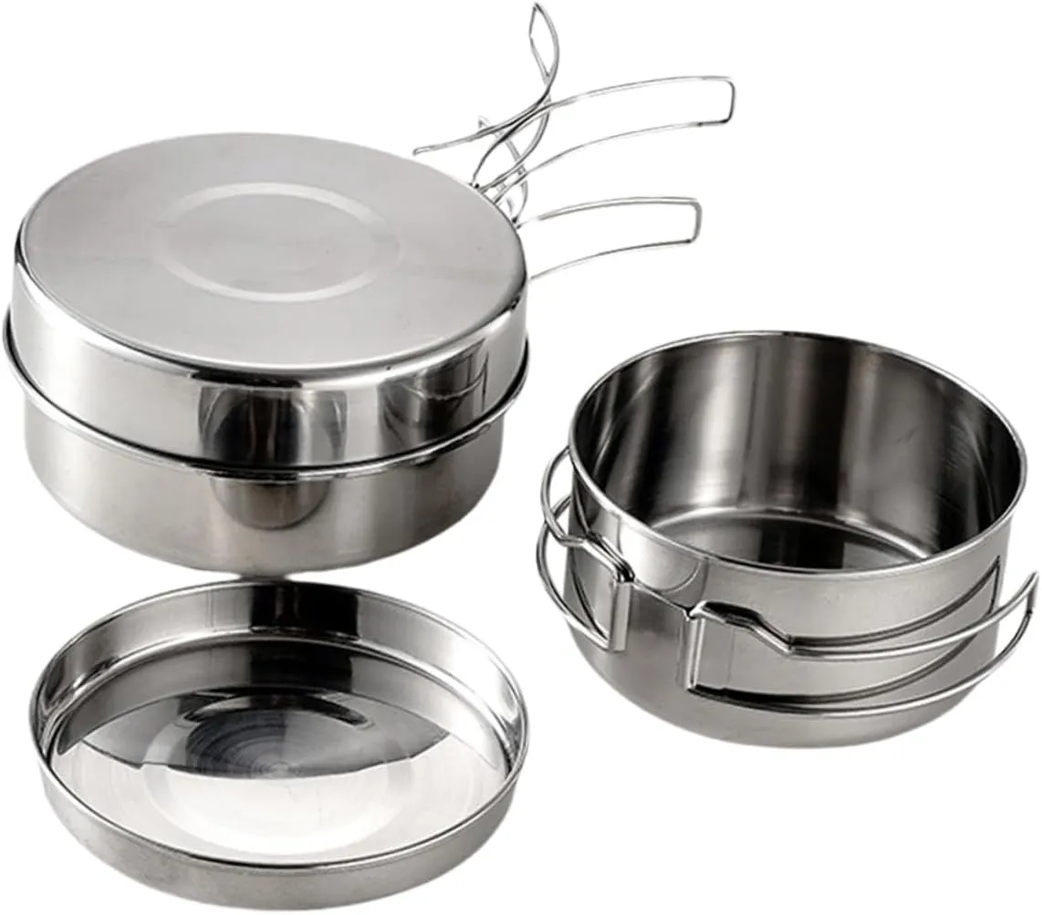 Totority 1 Set Outdoor Stainless Steel Pot Set Combined Cookware Camp Cookware Outdoor Camping Cookware Camping Oven Portable Utensil Kits Nonstick Backpacking Camping Mess Kit Pan Silver