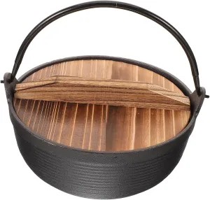 Toyvian Japanese Style Iron Sauce Pot with Lid Non Stick Outdoor Cooking Pot for Camping Hiking and Picnics Durable Cast Iron Design with Wooden Cover