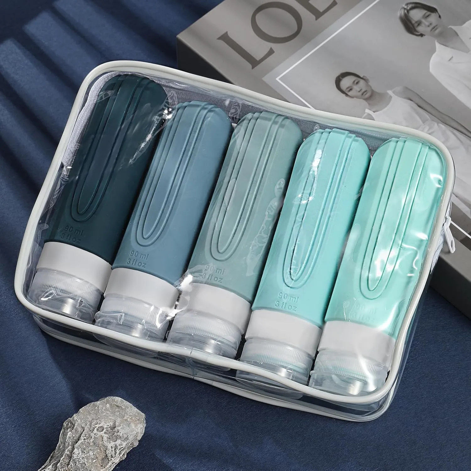 Travel Bottles for Toiletries, 5 Pack TSA Approved Travel Size Containers, 3oz Leak Proof Refillable Travel Accessories for Shampoo Conditioner, BPA Free Travel Bottles with Toiletry Bag