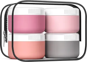 Travel Containers for Toiletries, Silicone Cream Jars BPA-Free, Leak-proof 2oz Travel Size Containers, Portable Size Silicone Jars with Lid for Cosmetic Face Hand Body Cream (4 Pack)
