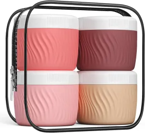 Travel Containers for Toiletries, Silicone Cream Jars BPA-Free, TSA Approved 3oz Travel Size Containers, Leak-proof Portable Size Silicone Jars with Lid for Face Hand Body Cream (4 Pack)