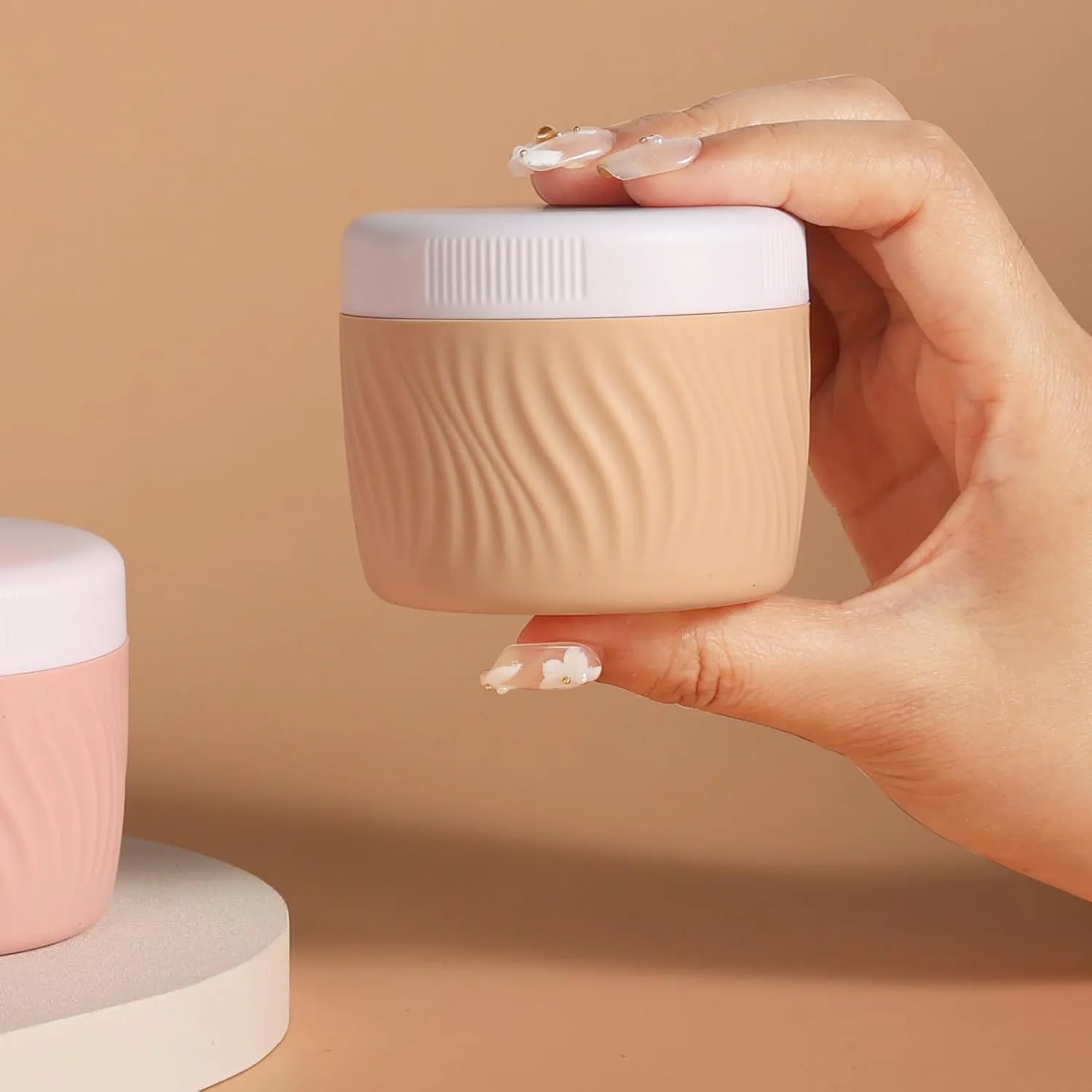 Travel Containers for Toiletries, Silicone Cream Jars BPA-Free, TSA Approved 3oz Travel Size Containers, Leak-proof Portable Size Silicone Jars with Lid for Face Hand Body Cream (4 Pack)