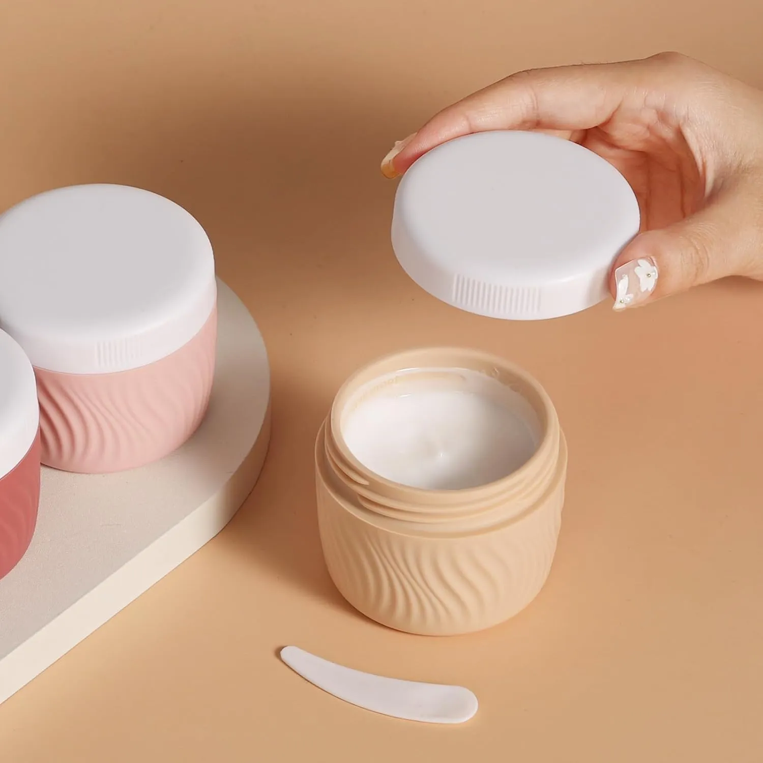 Travel Containers for Toiletries, Silicone Cream Jars BPA-Free, TSA Approved 3oz Travel Size Containers, Leak-proof Portable Size Silicone Jars with Lid for Face Hand Body Cream (4 Pack)