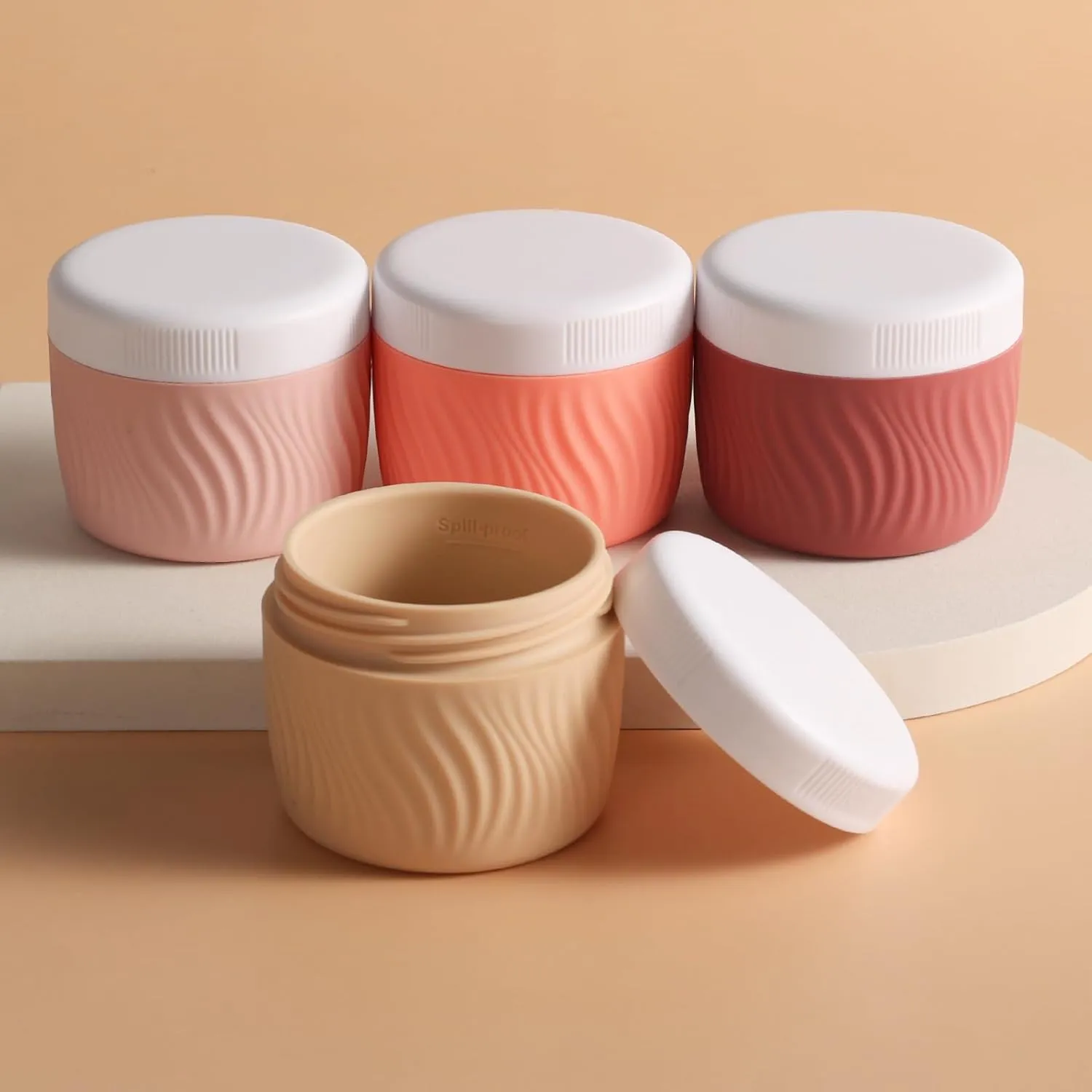 Travel Containers for Toiletries, Silicone Cream Jars BPA-Free, TSA Approved 3oz Travel Size Containers, Leak-proof Portable Size Silicone Jars with Lid for Face Hand Body Cream (4 Pack)