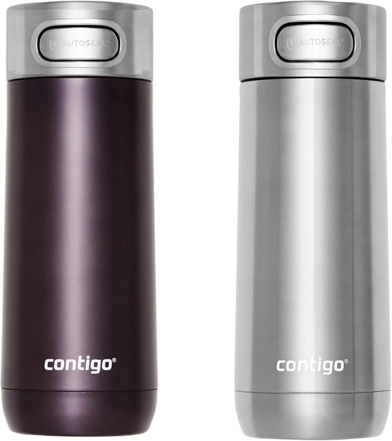 Travel Mug Luxe Vacuum Insulated Stainless Steel, 14 oz., Dark Plum and Stainless Steel 2 Pack, Large