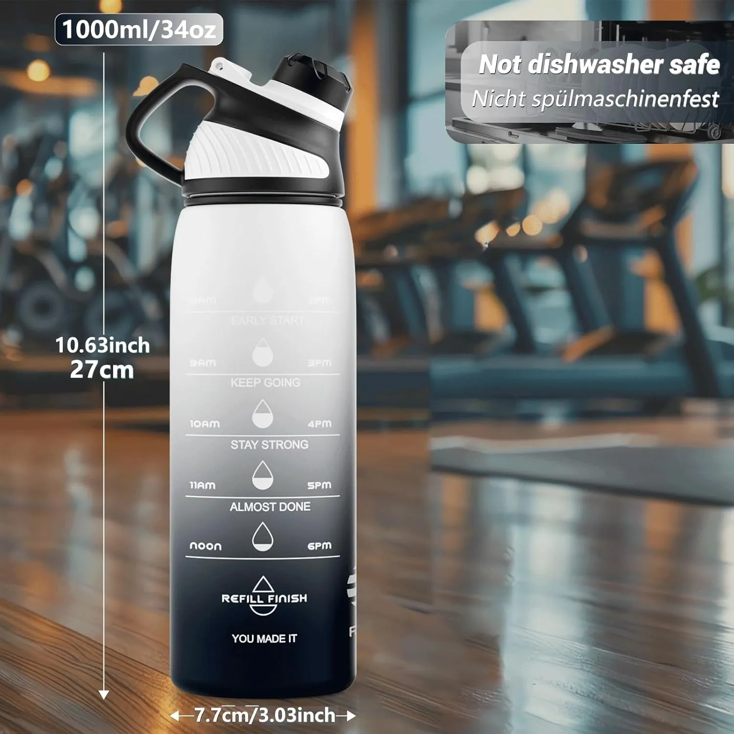 Tritan Plastic Water Bottle With Carry Strap, 34 oz BPA-Free Sports Water Bottle, with Magnetic Cap, Lightweight Leakproof Plastic Jug for Sports, Travel, School, Gym, Outdoor