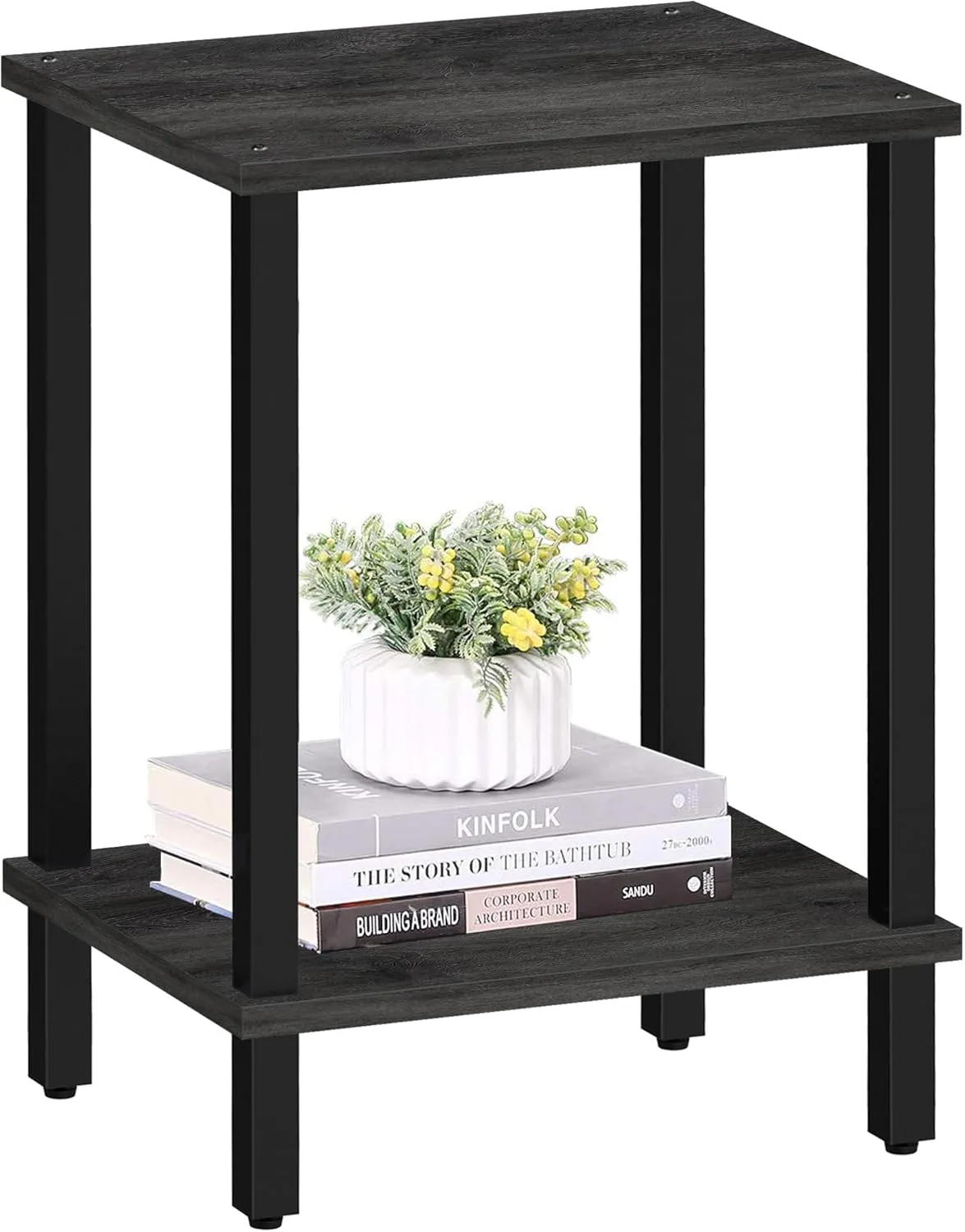 TUTOTAK End Table, Side Table, Nightstand, 2-Tier Storage Shelf, Sofa Table for Small Space, Living Room, Bed Room, Charcoal Grey TB01BY034