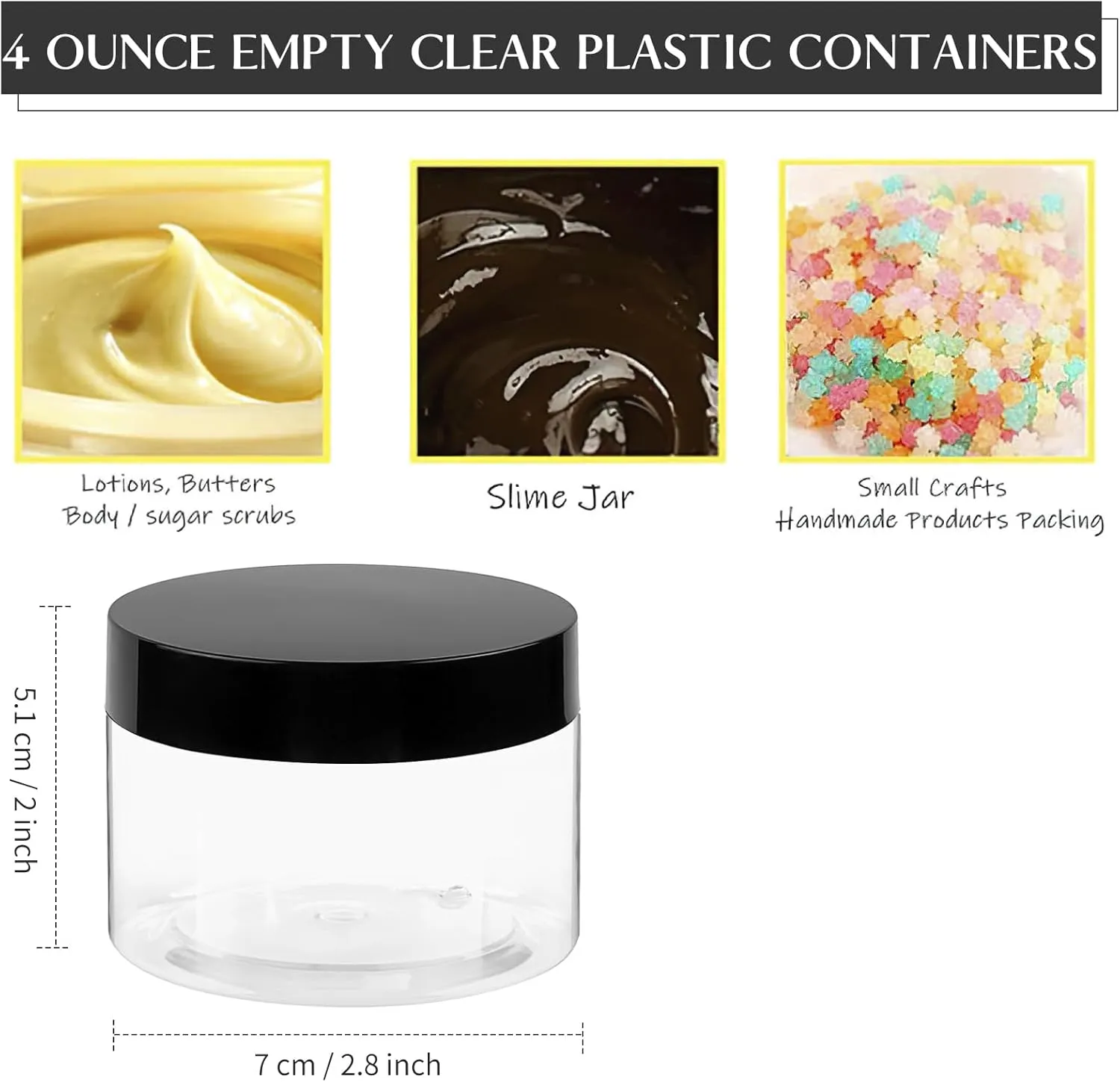 TUZAZO 4 Oz Plastic Container Jars with Lids BPA Free, 24 Pack Empty Round Clear Cosmetic Slime Jars for Lotion, Cream, Ointments, Body Butter, Makeup, Travel Storage