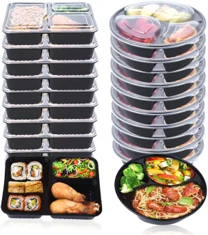 U-Home [20 Pack] 3-Compartment Meal Prep Containers: 1000ML Reusable Meal Prep Container with Lids - BPA-Free Plastic Round Meal Prep Bowls   Square Meal Prep Boxes - Microwavable Dishwasher-Washable (34 oz)