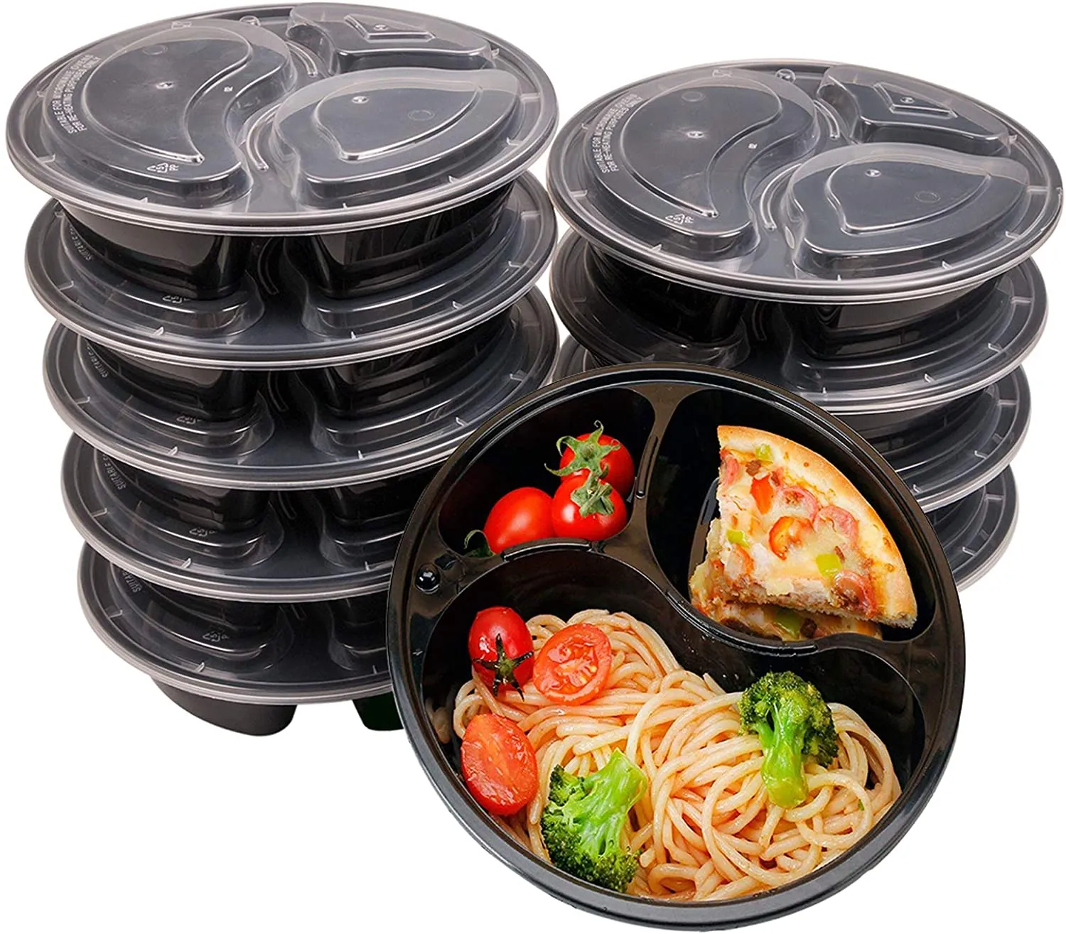 U-Home [20 Pack] 3-Compartment Meal Prep Containers: 1000ML Reusable Meal Prep Container with Lids - BPA-Free Plastic Round Meal Prep Bowls   Square Meal Prep Boxes - Microwavable Dishwasher-Washable (34 oz)