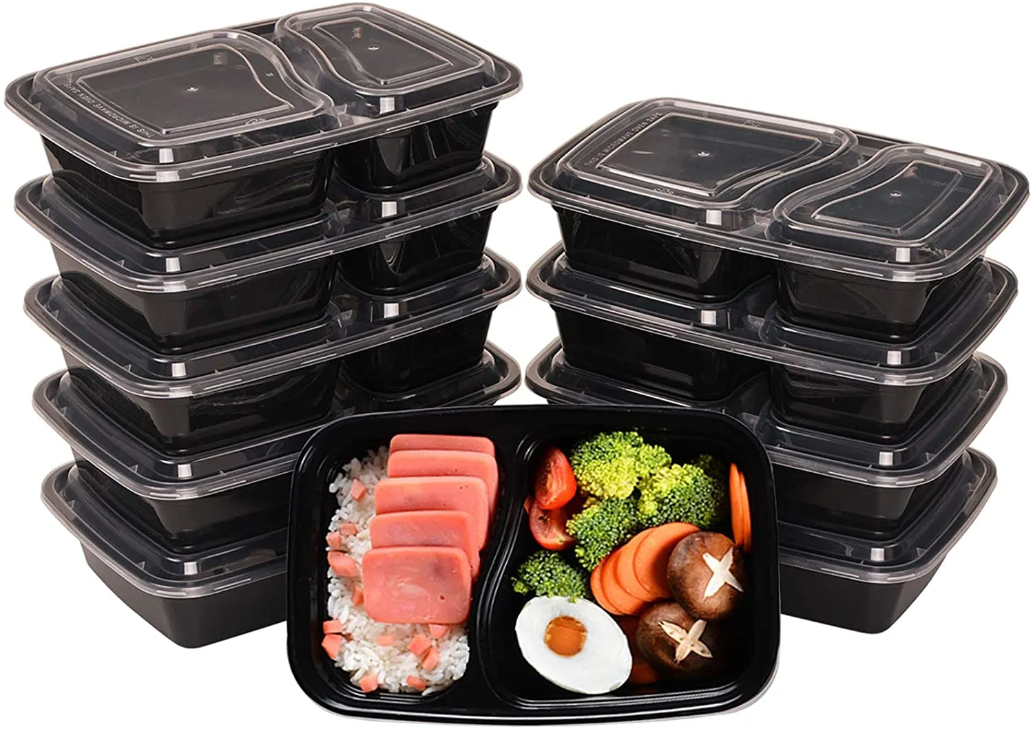 U-Home [20 Pack] 3-Compartment Meal Prep Containers: 1000ML Reusable Meal Prep Container with Lids - BPA-Free Plastic Round Meal Prep Bowls   Square Meal Prep Boxes - Microwavable Dishwasher-Washable (34 oz)