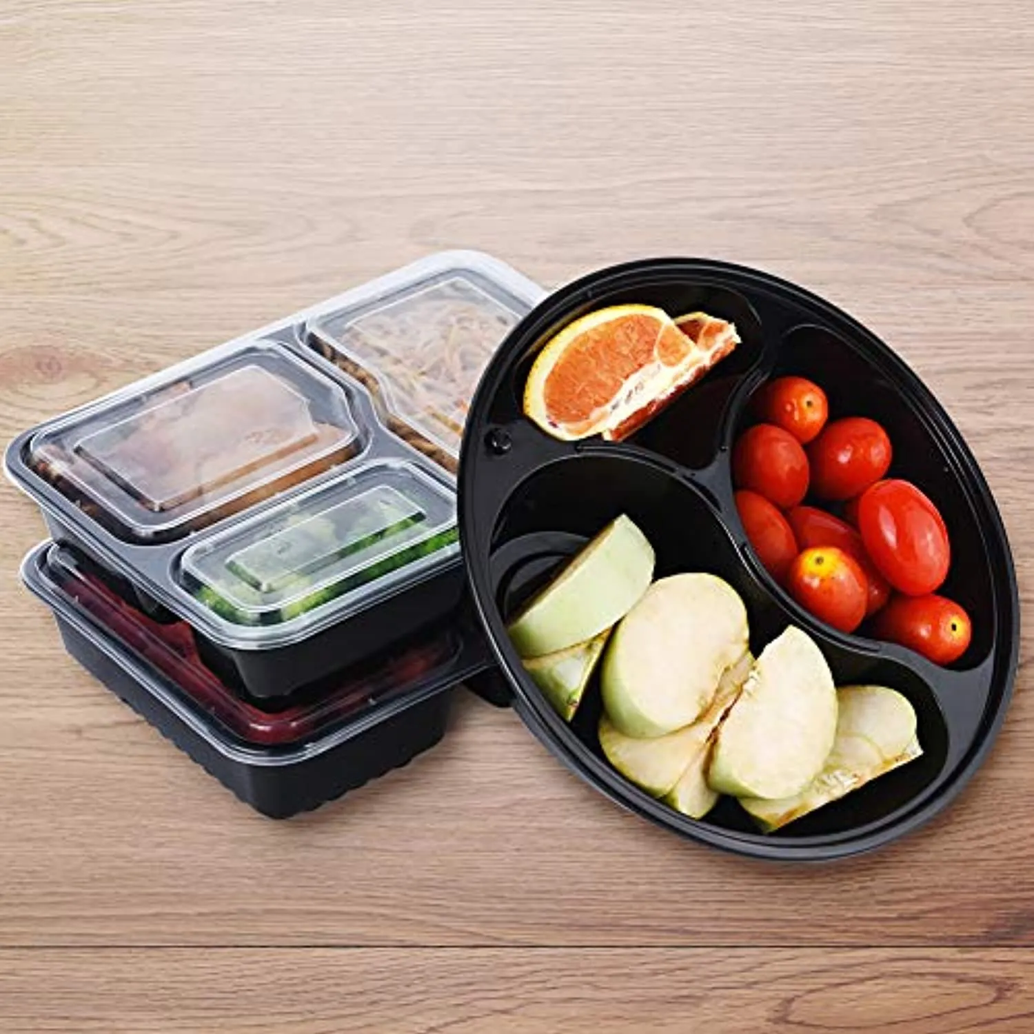 U-Home [20 Pack] 3-Compartment Meal Prep Containers: 1000ML Reusable Meal Prep Container with Lids - BPA-Free Plastic Round Meal Prep Bowls   Square Meal Prep Boxes - Microwavable Dishwasher-Washable (34 oz)