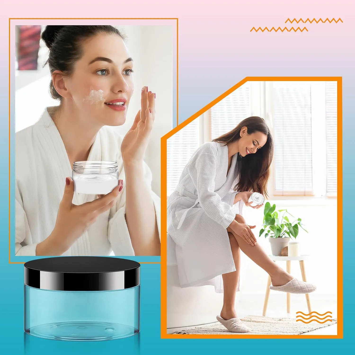 Uiifan 48 Pcs 8 oz Plastic Cosmetic Jars with Lids and Labels Empty Refillable Cosmetic Leak Proof Containers Lotion Jars for Cream Body Butters Powder Ointment Lip Scrub (Clear with Black Lids)