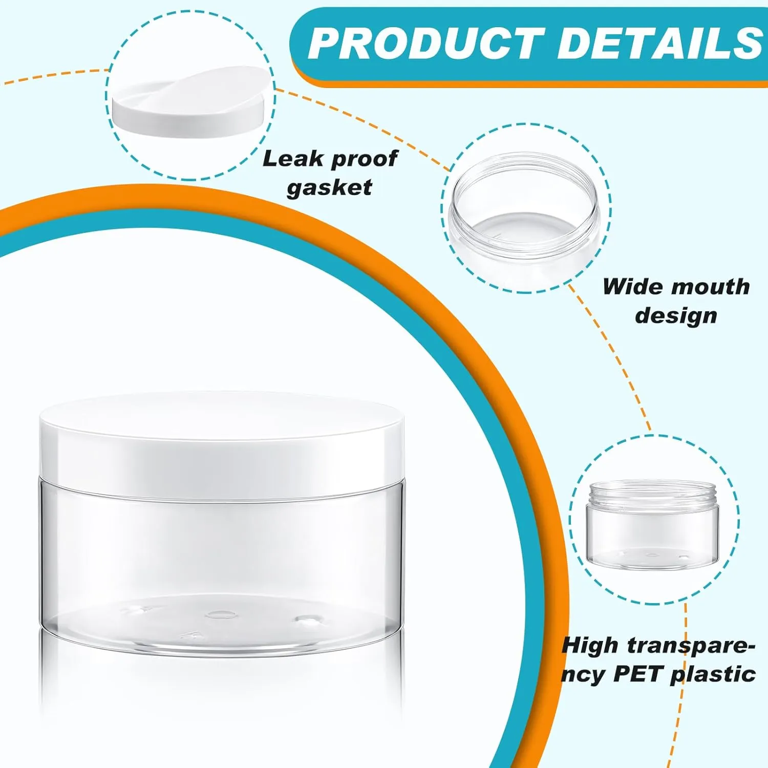 Uiifan 48 Pcs 8 oz Plastic Cosmetic Jars with Lids and Labels Empty Refillable Cosmetic Leak Proof Containers Lotion Jars for Cream Body Butters Powder Ointment Lip Scrub (Clear)