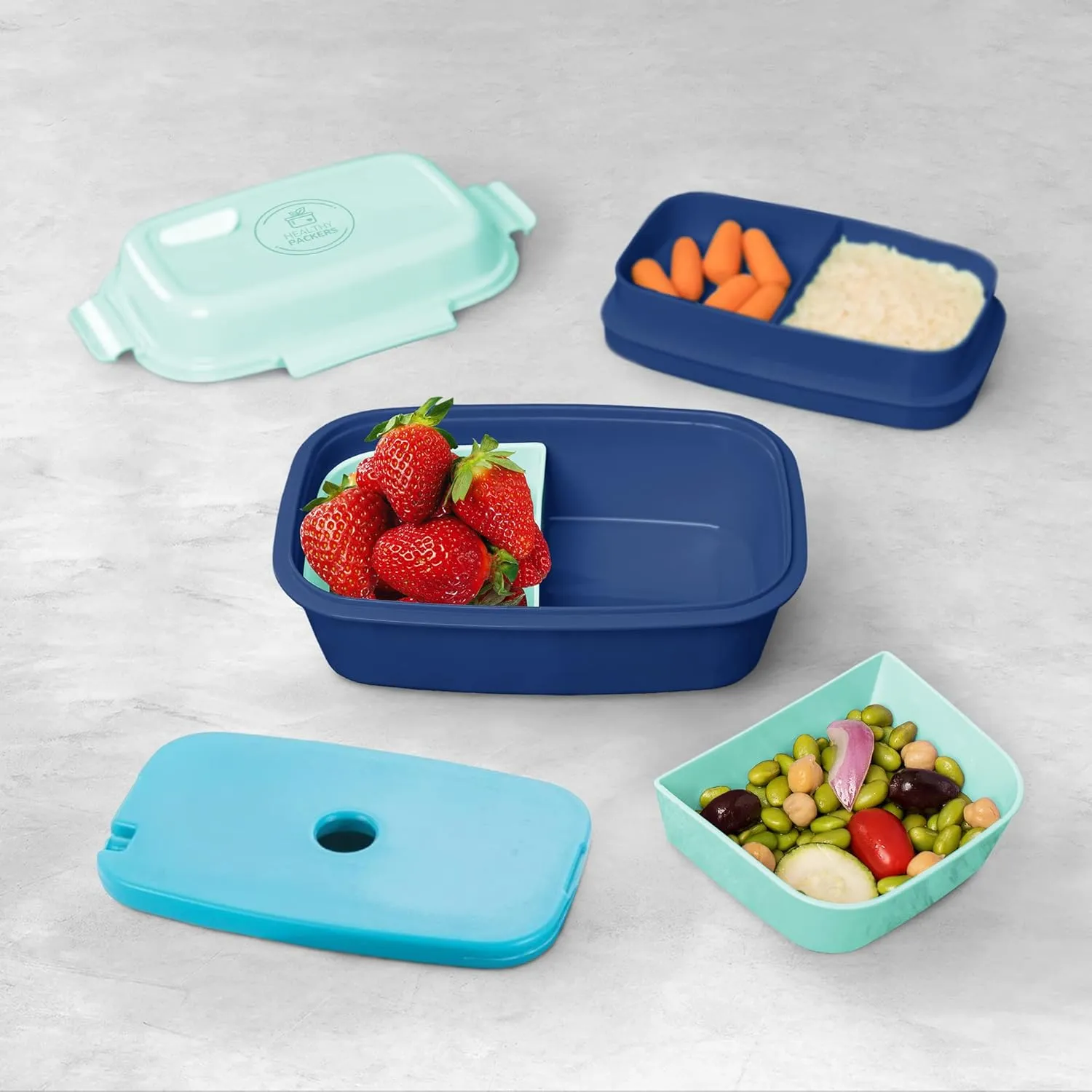 Ultimate Bento Box - Lunch Box for Kids & Adults with Removable Ice Pack - Leakproof, Multi-Compartment Food Container with Removable Containers - Microwave & Dishwasher Safe (Green, Blue, Green)