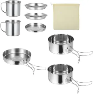 Ultra-Lightweight Outdoor Cooking Set 5-6 Person Camping Pot Pan Kit Titanium Utensils Easy to Clean