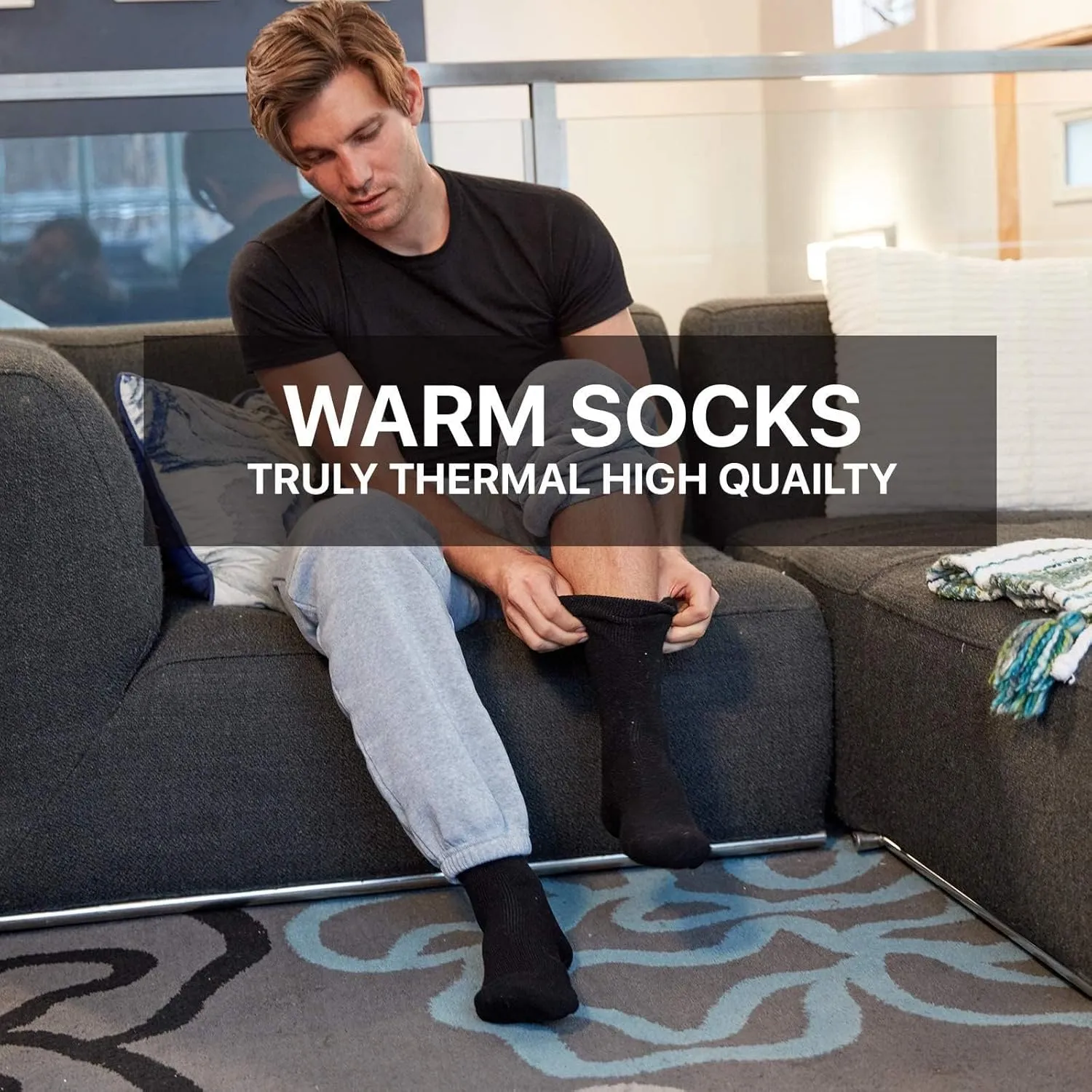 UNIQUE STYLES ASFOOR 3 Pack Thermal Heated Hiking Socks For Men, Thick Warm Winter Socks For Outdoors