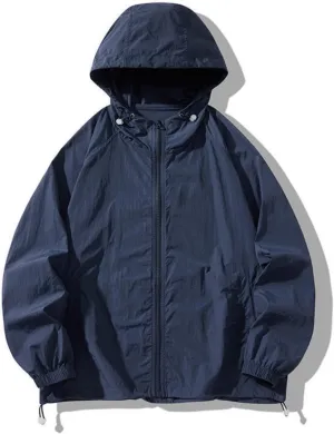 Unisex UPF50  Breathable Quick-Dry Sun Jacket - Adjustable Hood & Hem with Elastic Cuffs for Outdoors