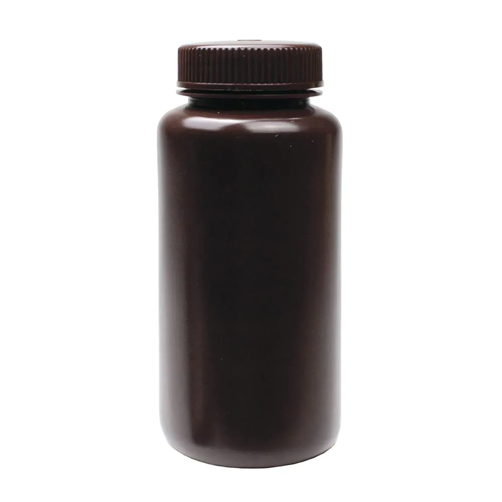 United Scientific® - Sample Containers with Lids - Amber HDPE Wide Mouth Reagent Bottle - Chemical Container - 16 oz Bottles (500mL) Multi-Purpose Plastic Bottles with Lids, Pack of 12