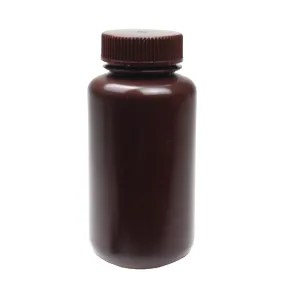 United Scientific® - Sample Containers with Lids - Amber HDPE Wide Mouth Reagent Bottle - Chemical Container - 8 oz Bottles (250mL) Multi-Purpose Plastic Bottles with Lids, Pack of 12