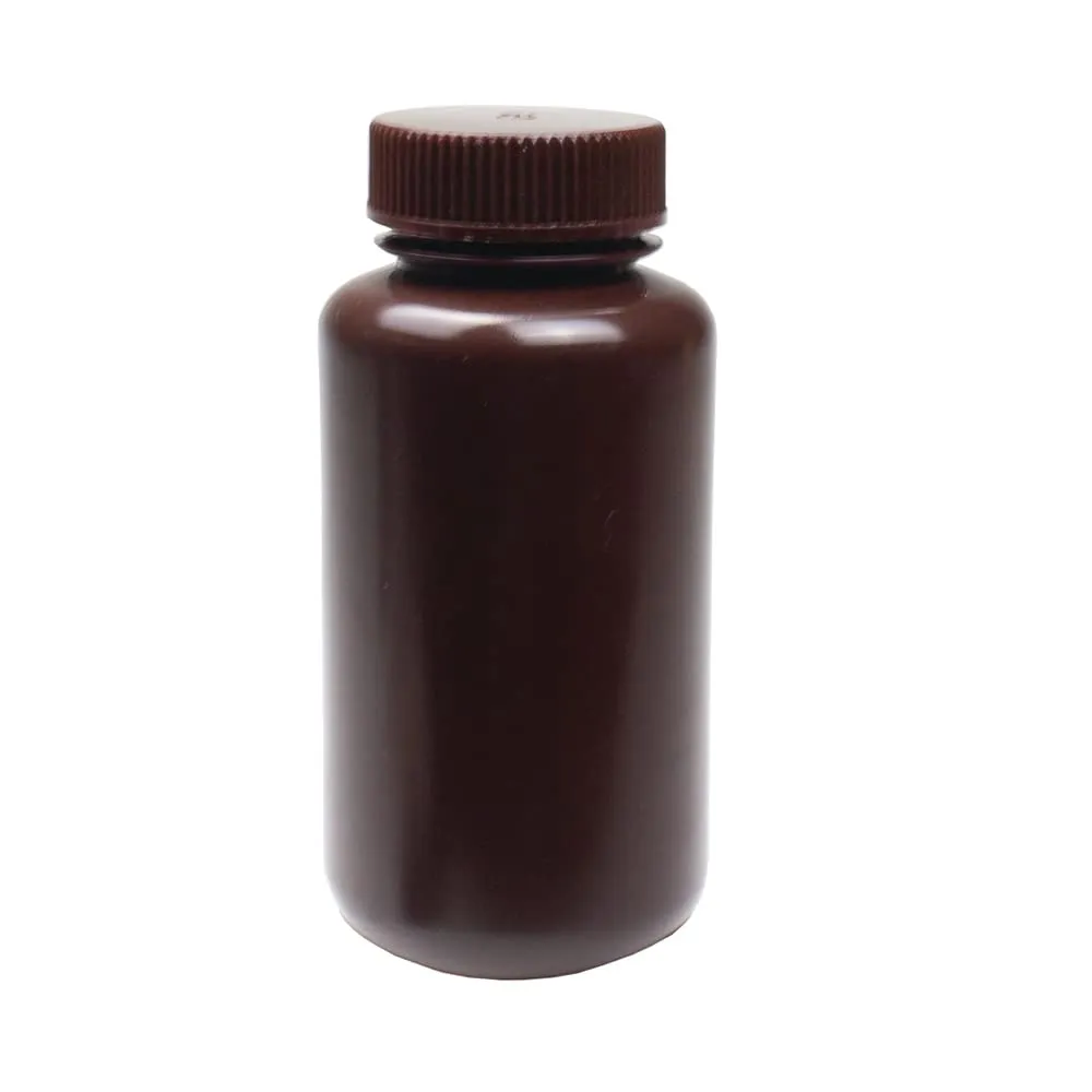 United Scientific® - Sample Containers with Lids - Amber HDPE Wide Mouth Reagent Bottle - Chemical Container - 8 oz Bottles (250mL) Multi-Purpose Plastic Bottles with Lids, Pack of 12