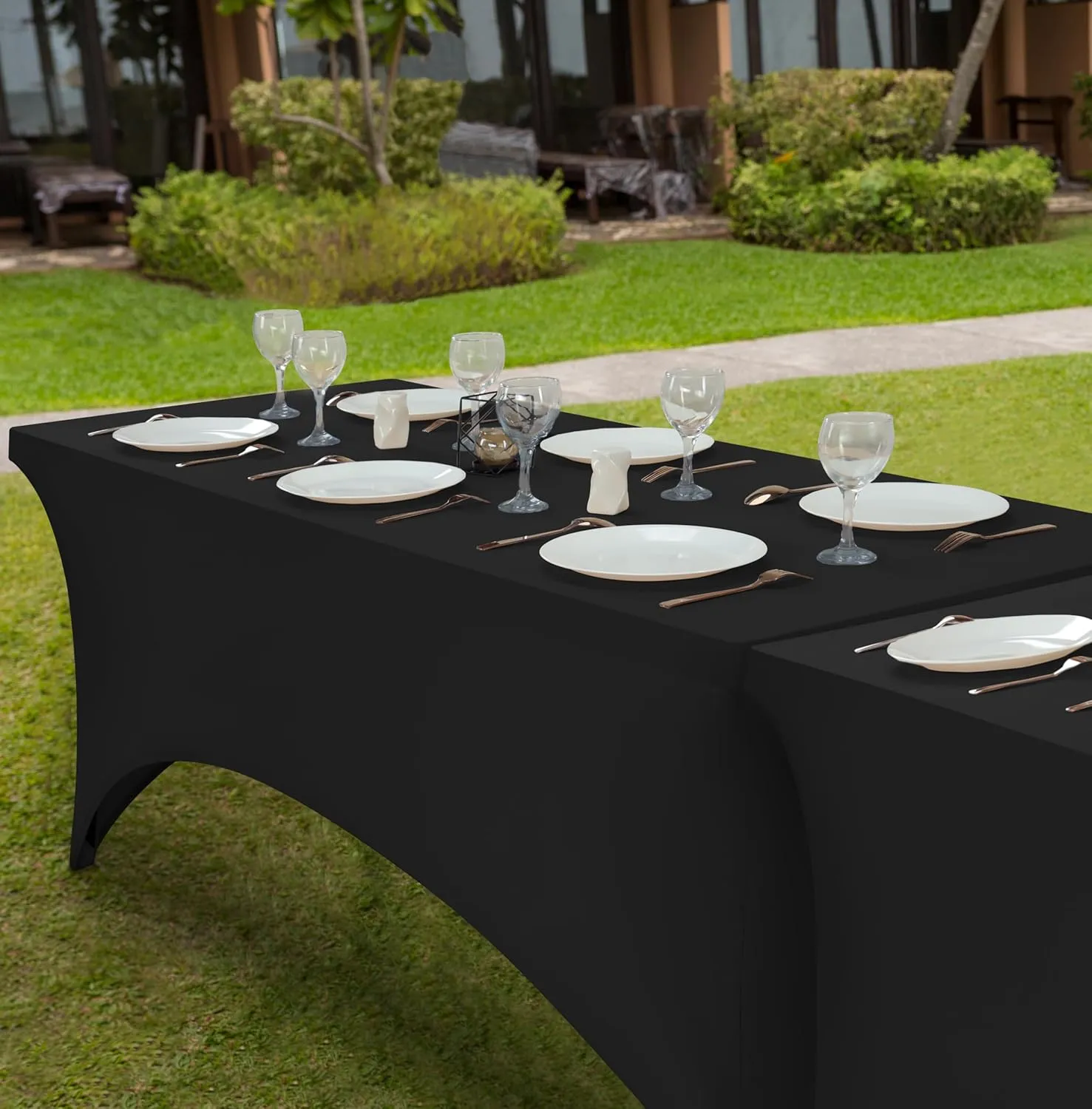 Utopia Kitchen 6FT Spandex Tablecloth [2 Pack, Black] 200 GSM Stretch, Fitted, Washable and Wrinkle Resistant Table Cloth Rectangle Cover for Trade Shows, Wedding, Parties [72Lx30Wx30H Inch]