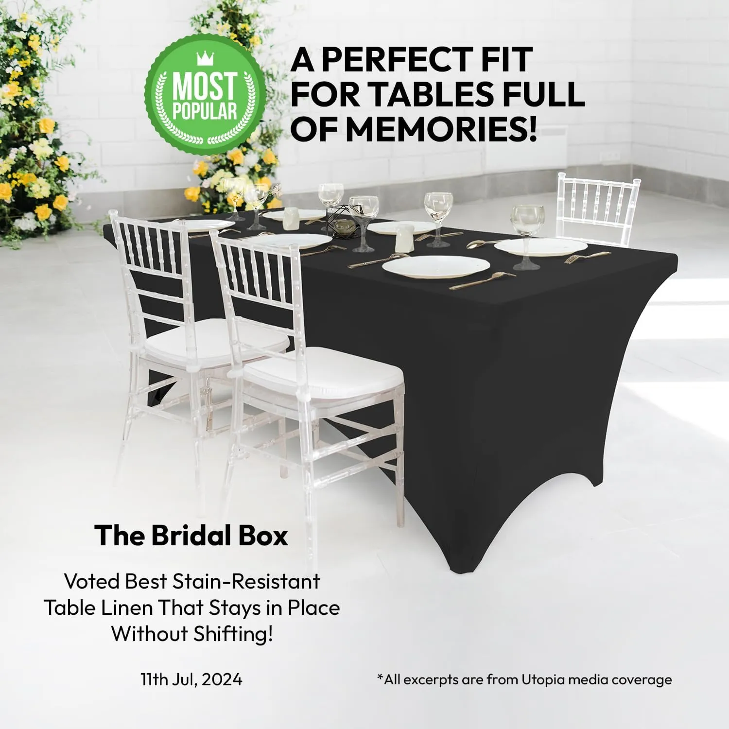Utopia Kitchen 6FT Spandex Tablecloth [2 Pack, Black] 200 GSM Stretch, Fitted, Washable and Wrinkle Resistant Table Cloth Rectangle Cover for Trade Shows, Wedding, Parties [72Lx30Wx30H Inch]