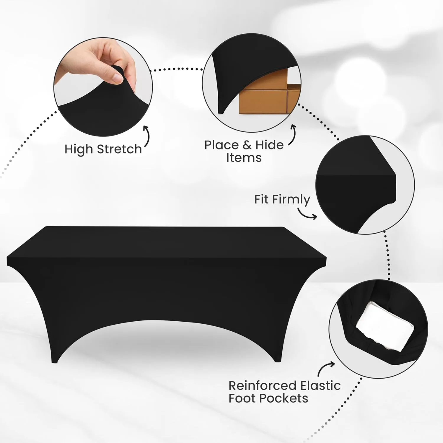 Utopia Kitchen 6FT Spandex Tablecloth [2 Pack, Black] 200 GSM Stretch, Fitted, Washable and Wrinkle Resistant Table Cloth Rectangle Cover for Trade Shows, Wedding, Parties [72Lx30Wx30H Inch]