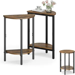 Vagusicc Side Table, Small Round End Table, Set of 2 Half Round Side Table for Living Room, 2 Tier Small Couch Side Tables, Round Coffee Table, Thin Accent Sofa Table Narrow Entryway Table, Brown