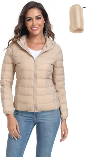Valennia Women's Short Down Coat Packable Puffer Jacket With Hooded Winter Ultra Light Outerwear