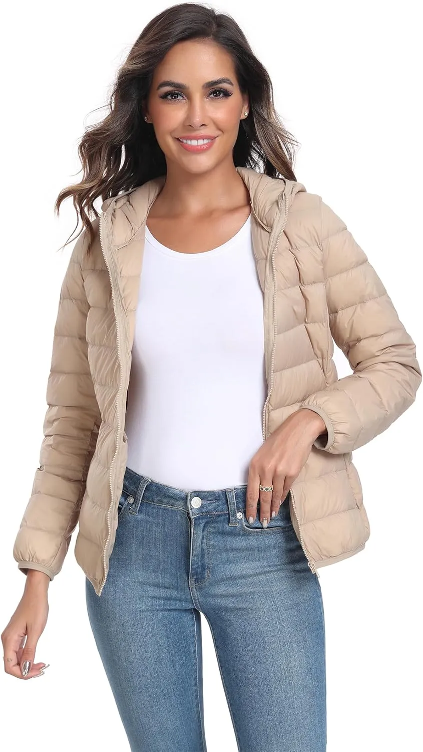 Valennia Women's Short Down Coat Packable Puffer Jacket With Hooded Winter Ultra Light Outerwear
