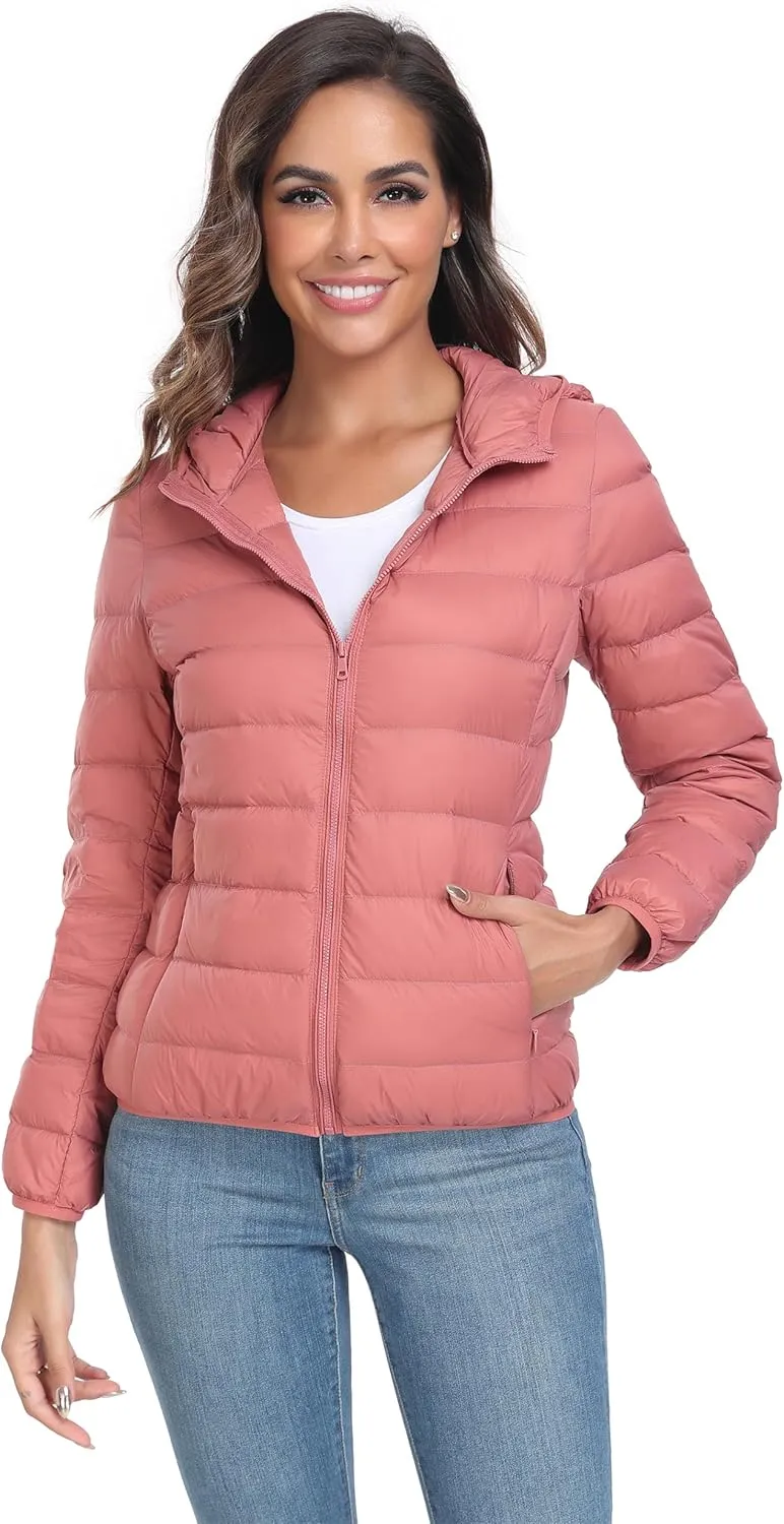Valennia Women's Short Down Coat Packable Puffer Jacket With Hooded Winter Ultra Light Outerwear