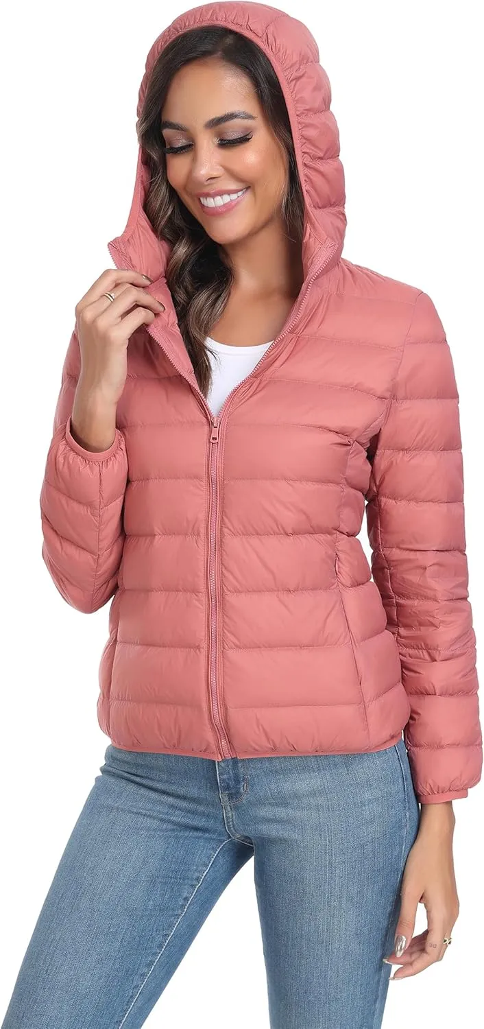 Valennia Women's Short Down Coat Packable Puffer Jacket With Hooded Winter Ultra Light Outerwear