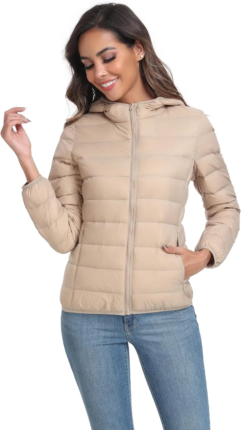 Valennia Women's Short Down Coat Packable Puffer Jacket With Hooded Winter Ultra Light Outerwear