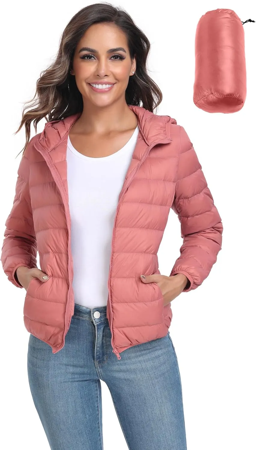 Valennia Women's Short Down Coat Packable Puffer Jacket With Hooded Winter Ultra Light Outerwear