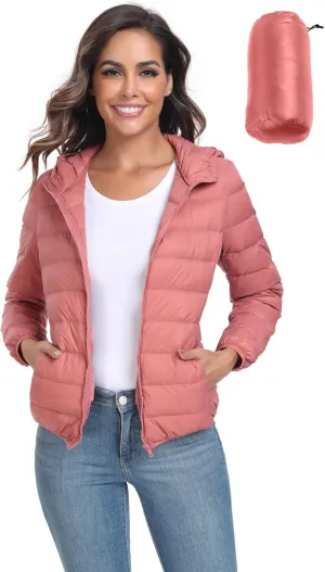 Valennia Women's Short Down Coat Packable Puffer Jacket With Hooded Winter Ultra Light Outerwear