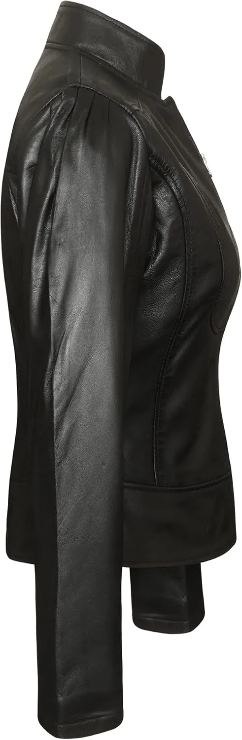 Vance Leather' 'Maya' Ladies Premium Soft Lightweight Black Fitted Leather Jacket